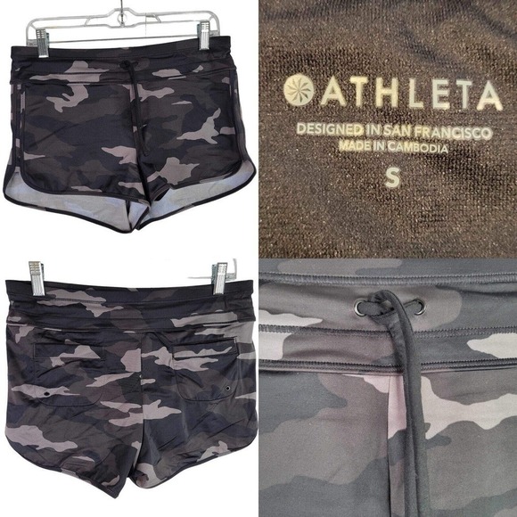 Athleta Shorts Women's Small Black Camo Lined Pull On Drawstring with Pockets - Picture 1 of 11